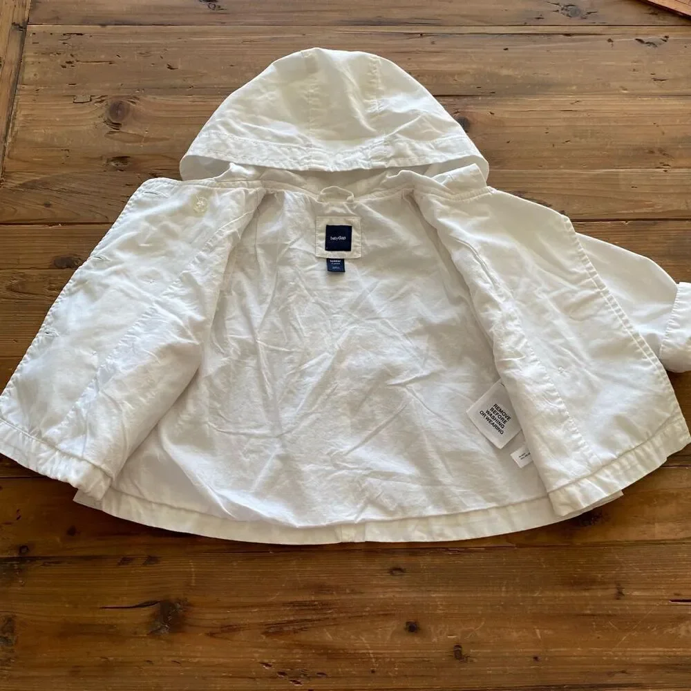 Gap Jacket White Flared Hooded Cotton Pea Coat Toddler Size 2 Year